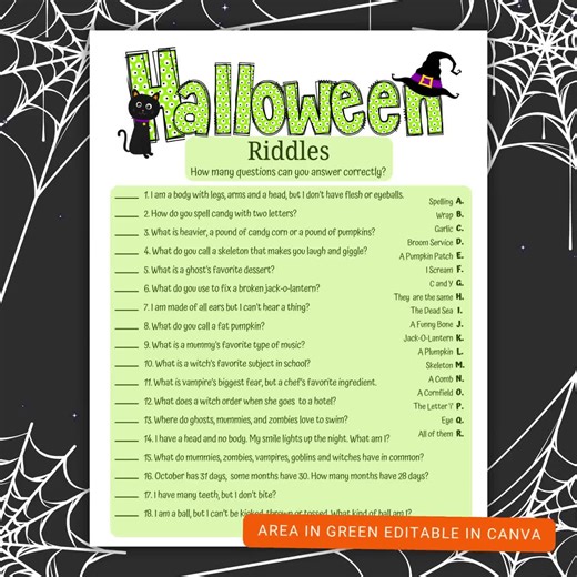 Printable and Editable Halloween Riddles Game | Halloween Office Party Riddles Game | Halloween Game Night | Classroom Halloween Riddles - Etsy