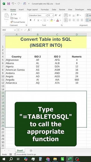 🔄 Convert table into SQL (INSERT INTO) in Excel