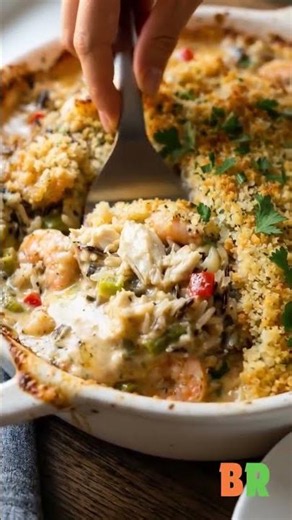 Baked Shrimp and Crab Seafood CasseroleTender shrimp and sweet crab fold into wild rice with