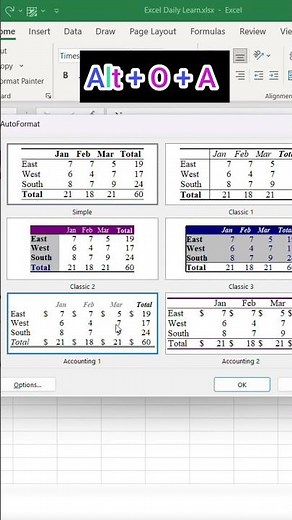 Color Table in Excel Using Shortcut Key