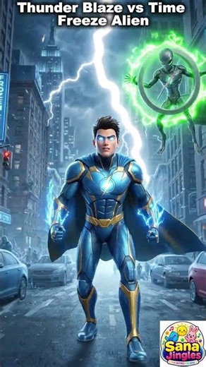 Thunder Blaze vs Time Freeze Alien ⚡⏳ | Epic Superhero Battle 🔥 | Sana Jingles #shorts #kids #viral