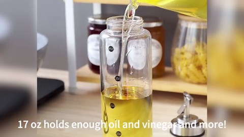 Glass Olive Oil Dispenser Bottle for Kitchen Shatterproof & Leakproof Cooking Oil Dispenser with Stainless Steel Spout & Rubber Bottom 17 oz Heat Resistant Olive Oil Bottle