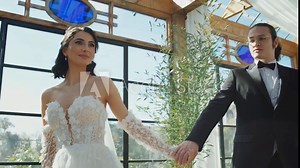 Happy bride and groom in wedding dress prepare for married in wedding ceremony. Romantic love of man and woman couple.