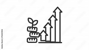 Animated graph with a money plant growing out of it, perfect for illustrating growth, success, finance, eco friendly business concepts in presentations or designs
