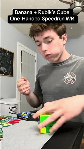 Banana + Rubik’s Cube One-Handed World Record