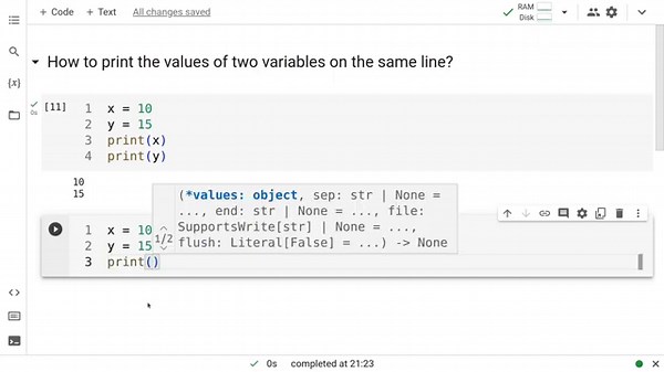 How to print the values of two variables on the same line in Python?