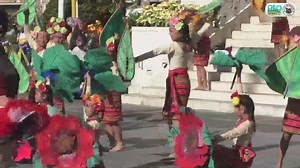 PANAGBENGA FEELS | The SLU Marching Band and Baguio Central School dance to the rhythm of the Panagbenga Hymn during the launching of Panagbenga 2024, December 18, 2023, at Baguio City Hall. | Baguio City Public Information Office