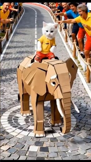 Kitten takes Epic Revenge with Super White Robot Elephant #kitten #race #shortsfeed #catlovers