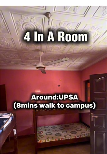 4 in a Room Hostel around UPSA(8 minutes walk) 💰 Price: GHS 3,200 per semester 💧 Water bill included 👩 For females only 🎓 UPSA students 🔑 Neat & comfortable hostel 🚶‍♀️ Easy access to campus.#UPSA #upsastudents #upsacampus #upsahostel #fyp