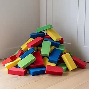 ENVIROLITE SPLOCKS - Soft Foam Blocks - Colorful Building Block Set - Foam Bricks for Sensory Play - Develop Fine Motor Skills - Assorted Colors - 8" x 4" x 2" - 60 Count