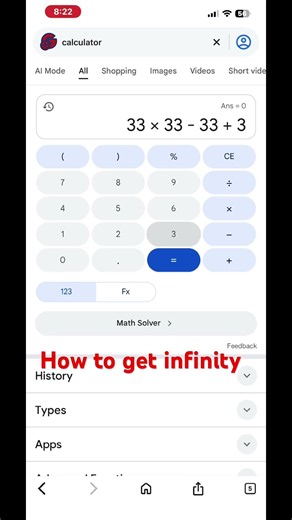 How to get infinity in calculator (will only work on google calculator)
