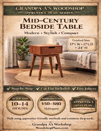 Mid-century Modern Bedside Table Woodworking Plan, Beginner Friendly PDF - Etsy
