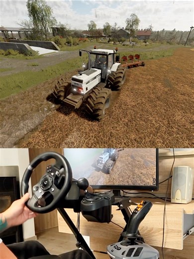 Farming Simulator Case 1455 vs mud system Steering Wheel Manual Shifter Thrustmaster Farmstick #dkgc