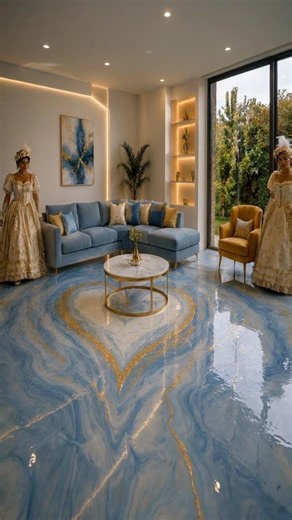 💙 Luxury Blue & Gold Metallic Epoxy Floor Design | Stunning Resin Art Interior #epoxyfloor #viral