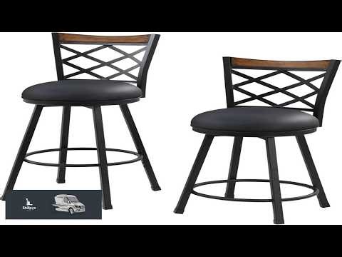KORZEY Swivel Bar Stools Set of 2 25 30 Inch Adjustable Black PU