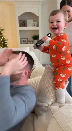 DAD’S GOT A NEW HAIRCUT! 😂 2-Year-Old Pranks Daddy with Bald Look 🤣👶 #funnybaby#barber #babysaloon