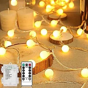 Globe String Lights, 33ft 100 LED Battery Operated String Lights with Remote and Timer Function, Indoor Outdoor Decorative Lights for Bedroom Christmas Decor Garden Party Wedding, Warm White