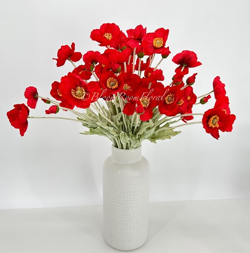 Dark Red Poppy Stem: 23" Faux Floral Artificial Flower, Wedding Home Decor - Etsy