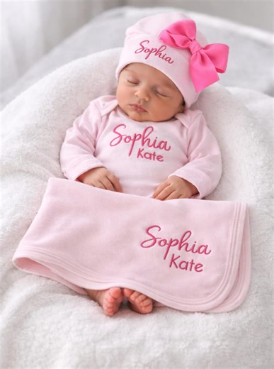 Personalized Swaddle Blanket and Romper Set: Pink Embroidered Newborn Outfit Baby Shower Gift Baby Girl Coming Home Outfit - Etsy