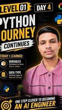 Level 1 • Day 4 | Learning Variables & Data Types in Python 🚀 #engineeringstudent #python #learning