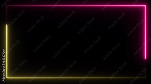 Neon frame with moving lines on transparent alpha channel background in seamless loop with space for titles, text or logos.