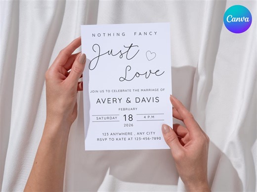 Nothing Fancy Just Love Wedding Invitation | Minimalist Wedding Invite | Simple Modern Wedding Printable | Elegant Love Quote - Etsy