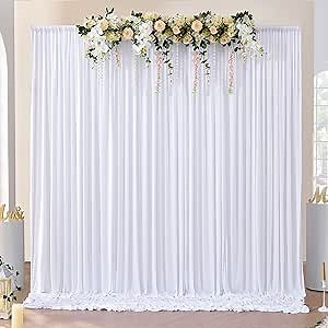 NSSONBEN 10x10 ft Wrinkle Free White Backdrop Curtains for Parties, Polyester Photo Backdrop Drapes 2 Panels 5x10ft for Wedding Birthday Party Photography Background Indoor Outdoor