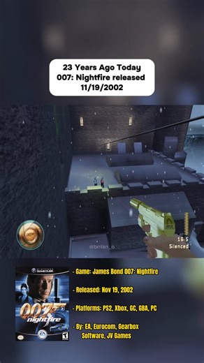 Brian on Instagram: "007: Nightfire turns 23 today 🍰🤯 One of the most iconic James Bond games of all time is now 23 years old released on Nov 19, 2002. In this game, James Bond investigates a stolen space weapon guidance microchip connected to the wealthy industrialist Raphael Drake and his environmental company, Phoenix International. . . Gameplay footage on this post was played by me. Follow me here more of my gaming videos! ➡️ @brrian_o . . #fyp #foryoupage #retro #retrogaming #007 #jamesbo