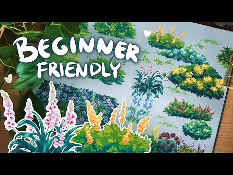 ♡ 10 Easy Ghibli inspired Flower Bushes using gouache | STEP BY STEP