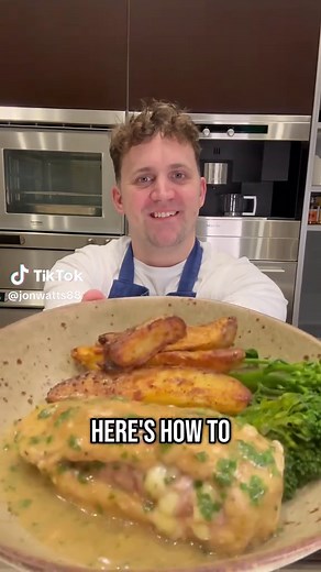 Cheese & Ham Stuffed Chicken 😍 Full recipe below 👇 Here’s what you need: 2 Chicken breasts 2 Slices of ham 2 Slices of gouda cheese 50 g Plain flour ½ tsp Salt ½ tsp Black pepper ½ tsp Paprika ½ tsp Garlic granules For the sauce: 20 g Butter 20 g Plain flour 300 ml Chicken stock 2 tsp Dijon mustard 10 g Parsley, chopped (optional) Here’s how to make it: 1. Cut a wide pocket in the side of each chicken breast being careful not to cut through. 2. Place a slice of cheese on top of each piece of h