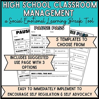 High School Student Break Pass- Emotional Regulation and Behavior Support Tool
