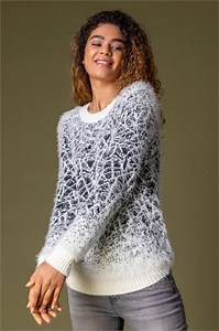 Ivory Mosaic Print Fluffy Jumper | Roman UK