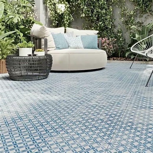 Carrelage extérieur effet carreaux ciment Fragment bleu R11 14 mm 32,9x32,9 cm - Reflex Boutique.fr
