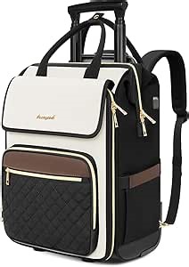 Rolling Backpack for Women, Travel Rolling Laptop Backpack with Wheels, Vertical & Horizontal Storage 2 In 1, Flip-Top Design, Water-Resistant Overnight College Underseat Carry on Luggage, Beige Brown