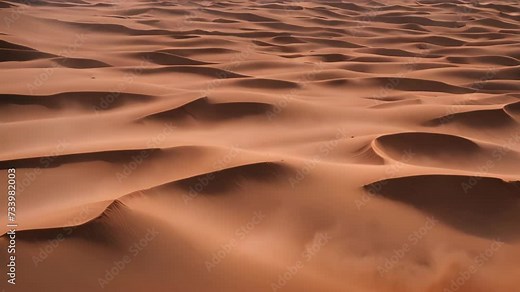 a vast collection of sand dunes in the desert, depicting their size, shape, and movement through time, A detailed video of the surface of Mars featuring its red dunes, AI Generated