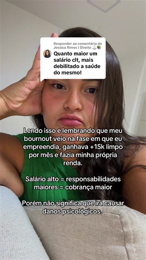 Respondendo a @Jessica Rimes | Direito ⚖️📚 prazer, tive bournout empreendendo, ganhando bem e tendo liberdade geográfica e de tempo. 🫰🏾 #clt #pj #bournout #trabalho #salario