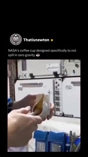 Thatisnewton on Instagram: "The "O gravity cup" is a space cup designed by NASA astronaut Donald Pettit that uses capillary action to allow astronauts to drink liquids in a weightless environment without a straw or bag. The cup has an angled channel that directs the liquid to the rim, and when an astronaut sips, the resulting change in pressure draws more liquid up the channel from the rest of the beverage. This design provides a more Earth-like experience for drinking, and the act of sipping al