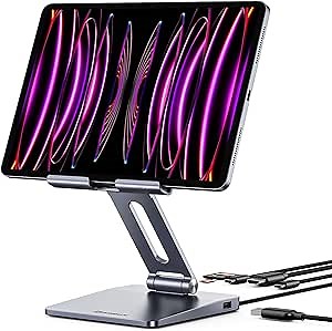 Minisopuru iPad Docking Station Foldable Tablet Stand With 4K HDMI, 100W PD, USB 3.0 Ports, SD/TF, Aluminum USB C Hub Stand Compatible With iPad M2/M1, Pro, Air, Mini
