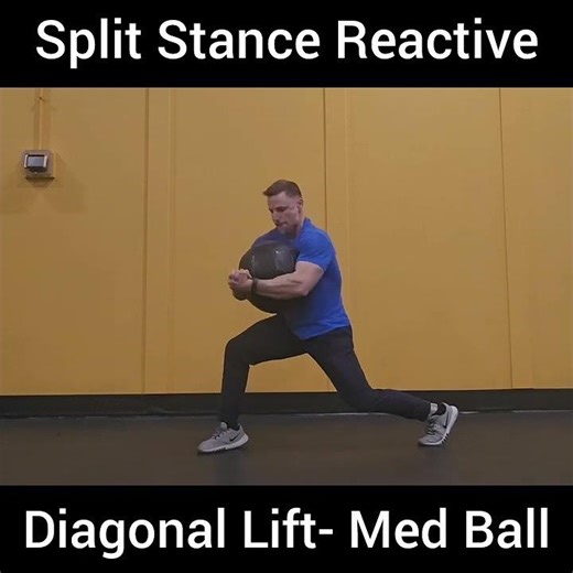 Split Stance Reactive Diagonal Lift- Med Ball
