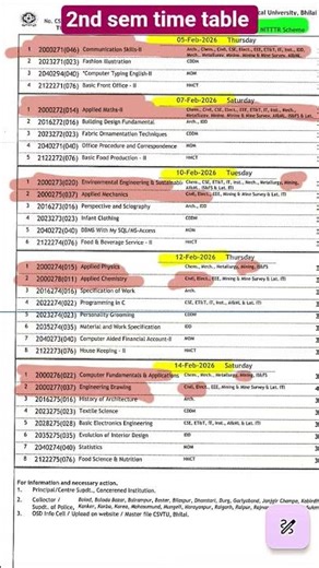 2nd semester (Regular + backlog) time table.