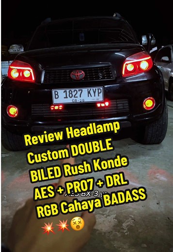 Gimana jadinya Biled AES dipudak dengan Biled PRO7 dalam satu Headlamp ? 💥💥 Custom Rush Konde ini sudah menerapkan Konsep Double Biled di headlampnya dengan pergantian Lampu utama Biled AES Pro7 yang masing-masing berukuran 2,5”‼️ Lalu disektor Foglamp sudah diganti dengan Biled SQL 3 Warna plus Demon RGB yang tentunya masih produk dari AES. Foglamp ini berfungsi untuk menangani penerangan di kondisi cuaca seperti hujan dan kabut, sudah cukup baik dengan cahaya yang dihadirkan oleh biled ini u