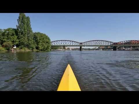rowing in Prague Czechia 4K virtual Vltava river scenery