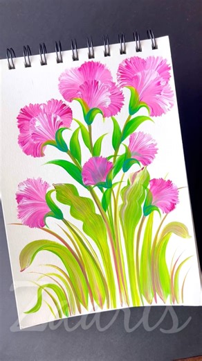 🌸PINK CARNATIONS🌺🌿 acrylic painting 💖🎨🖌️ #shorts #pink #acrylic #carnations #painting #viral
