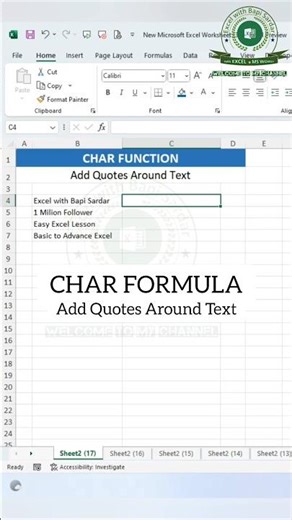 Add Quotes Around Text in Excel using CHAR Formula! ✨💡#ExcelTips #MicrosoftExcel