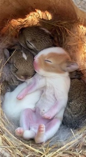 Baby Bunny Snoring Asleep on Its Back in a Hollow Log (Close-Up)