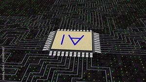 Processor ai in 3d style Modern technology Communication network intro able to loop seamless 4k