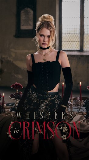 DISTURBIA on Instagram: "Through the haze of candlelight, confessions slip from red-stained lips, as silhouettes shimmer and sway 🕯️ The feast is served: our new collection, made for nights that never end ✨️⁠ ⁠ Whispers in Crimson ushers in a season of embroidered drama and dark glamour - come taste our latest offering 🍷⁠ ⁠ #disturbiaclothing #alternative #gothic"