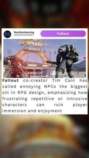 Fallout Co-Creator Tim Cain Calls Annoying NPCs the Biggest RPG Sin #fallout #gaming