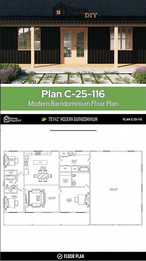 79x42 Modern Barndominium | 3,318 sq. ft. | 3 Bed, 2 Bath + Garage #blueprint #home #12blueprints