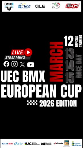 Team BMX Verona on Instagram: "European Cup – UEC BMX 📅 13–14–15 marzo 2026 📍AGS AIM BMX VERONA OLYMIPIC ARENA • 12 marzo: Official Training • 13-14–15 marzo: Official Race Days Vivi uno degli eventi BMX più importanti della stagione🔥 …non puoi perdertelo! @uec_cycling @bmxverona #EuropeanCup #BMXVerona #race #competition #bmx"